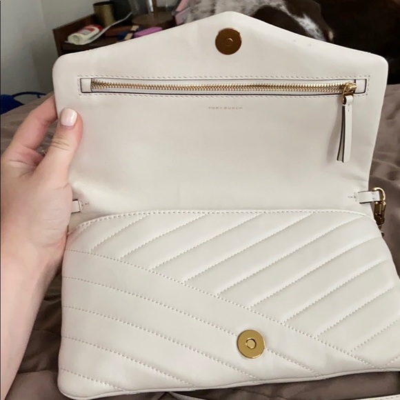 Tory Burch Kira chevron clutch in new ivory